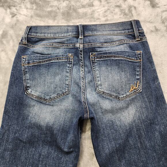 Express Jeans Womens 4 Blue Mid Rise Cropped Skinny Leg Stretch Denim Distressed - Picture 4 of 15